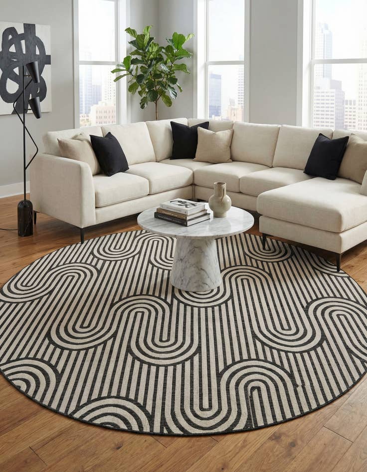 Detail image of  12' x 12'  Washable Modern Indoor / Outdoor Round Rug