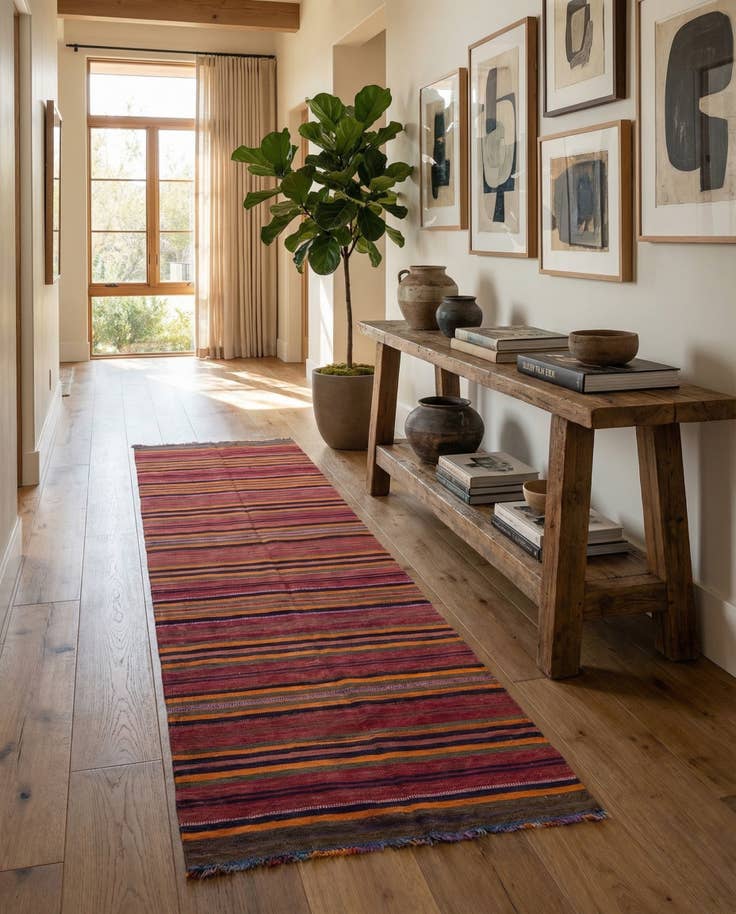 Detail image of 3' 10 x 11' Hand Woven Kilim Modern Wool Runner Rug