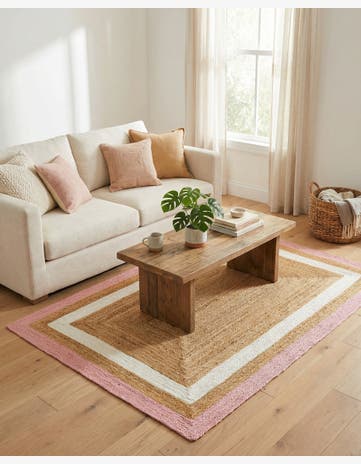 Pink White Natural Handmade Braided Jute Rug