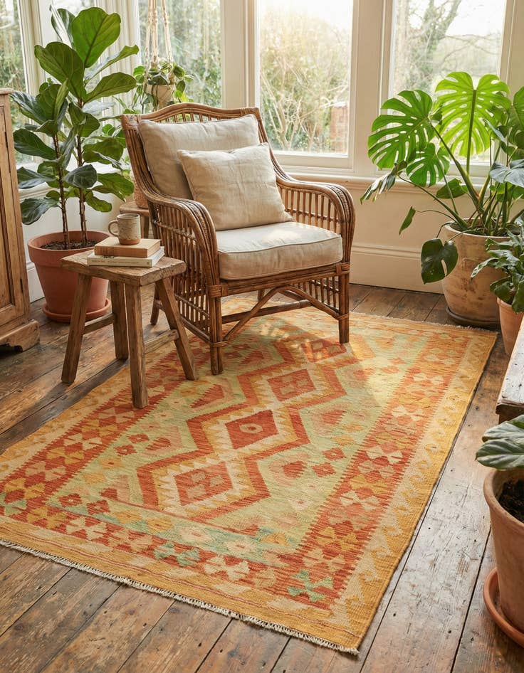 Detail image of 3' 3 x 5'  Hand Woven Kilim Waziri Wool Rug