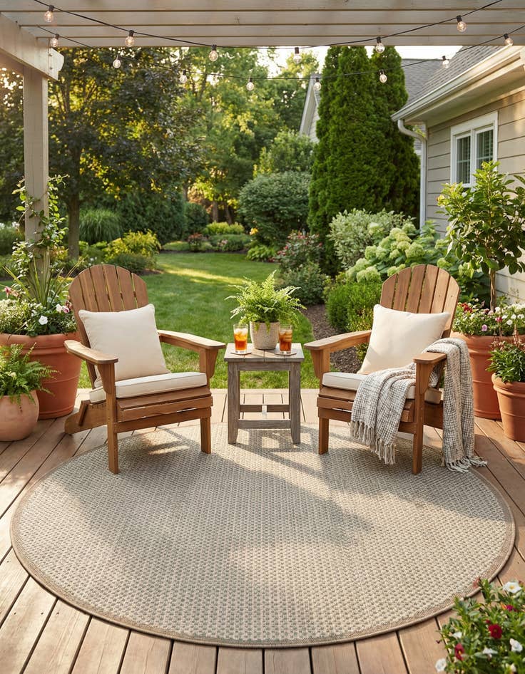 Detail image of 6' x 6' Easy-Clean Border Indoor / Outdoor Round Rug