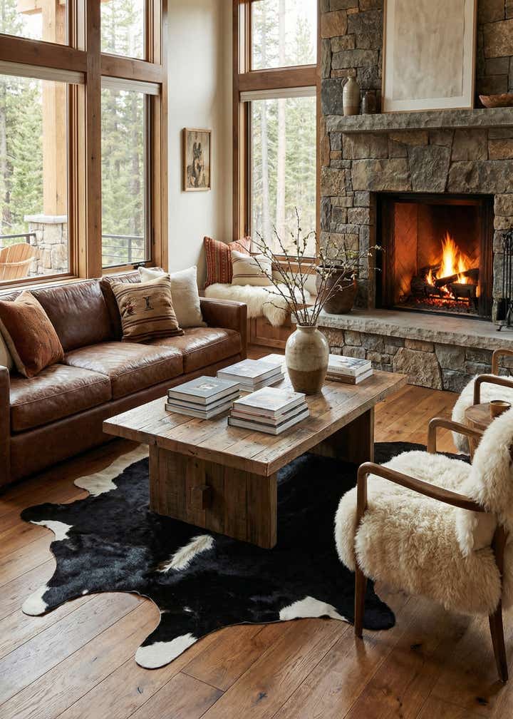 6' 4 x 6' 8 Cowhide Leather Square Rug