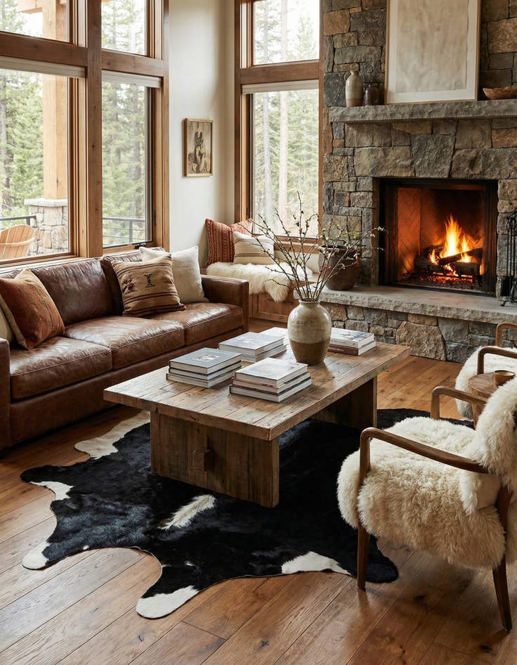 Detail image of 6' 4 x 6' 8 Cowhide Leather Square Rug