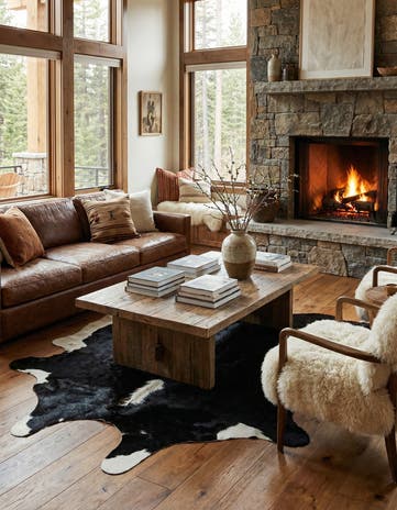 6' 4 x 6' 8 Cowhide Leather Square Rug