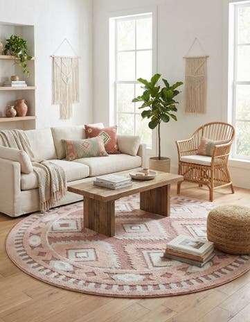 Pink Boho Round Rug