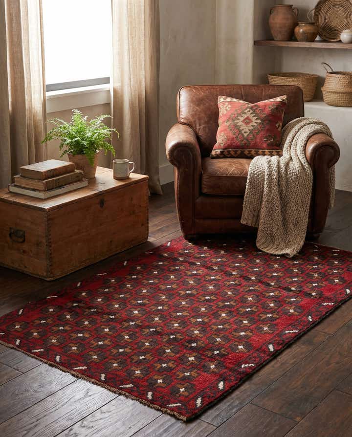 3' x 4' 6 Hand Knotted Balouch Persian Wool Rug