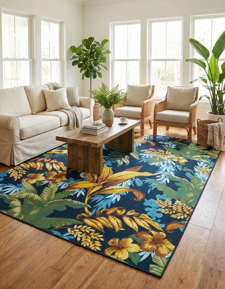 Detail image of  7' 10 x 11'  Washable Botanical Indoor / Outdoor Rug