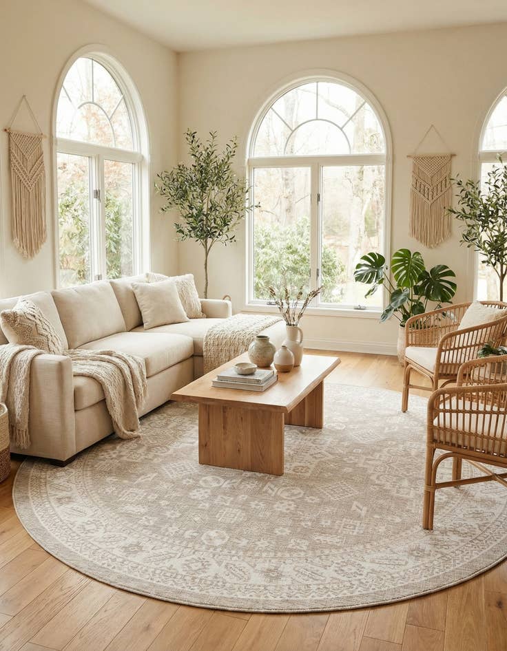 Detail image of 10' x 10'  Washable Aztec Indoor / Outdoor Round Rug