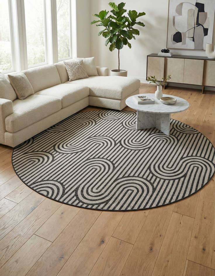 Detail image of  12' x 12'  Washable Modern Indoor / Outdoor Round Rug