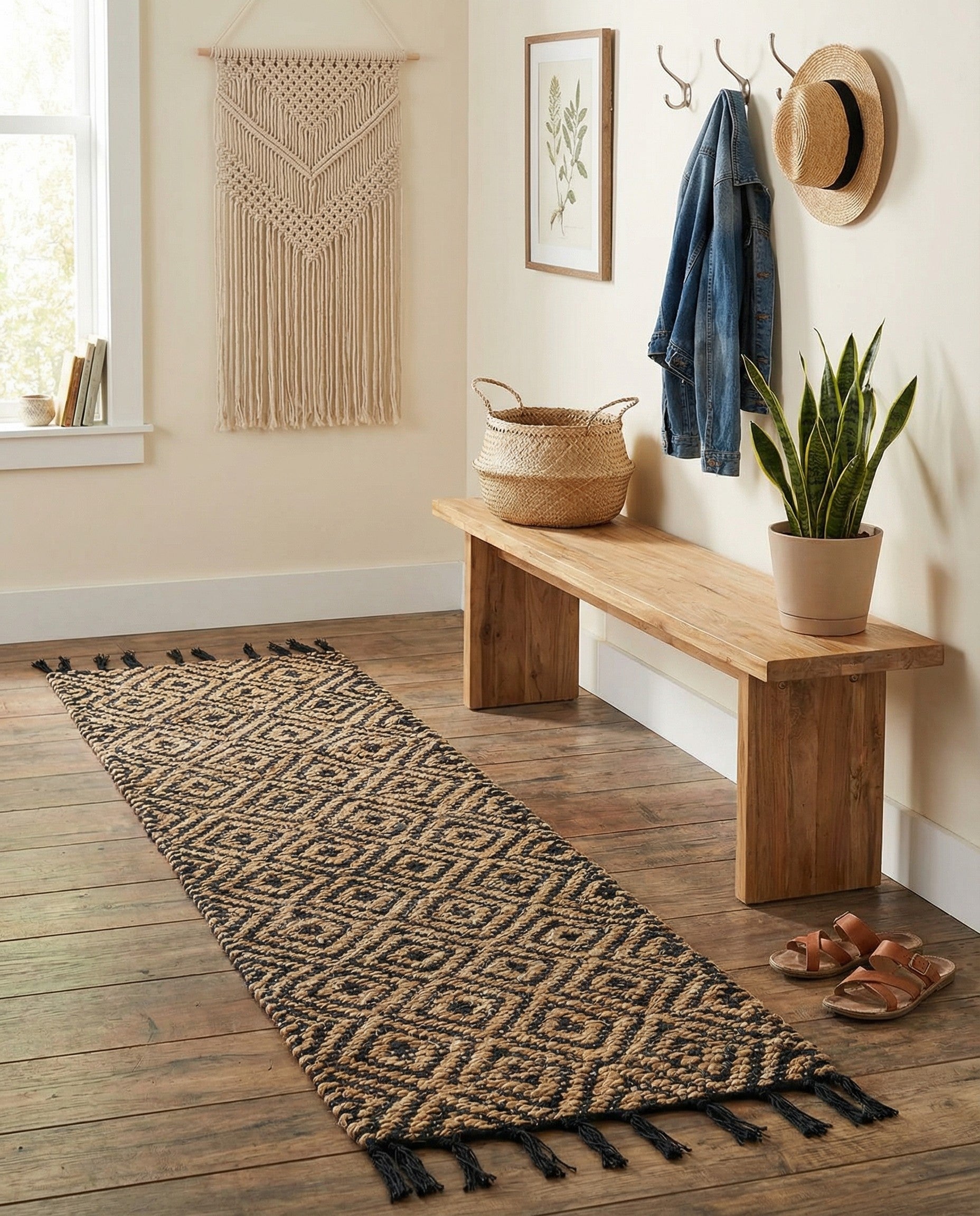  1' 2 x 6' 1  Hand Woven Braided Jute Table Runner Rug
