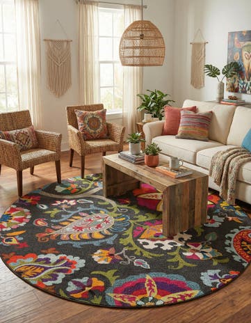 Brown Washable Hyacinth Round Rug