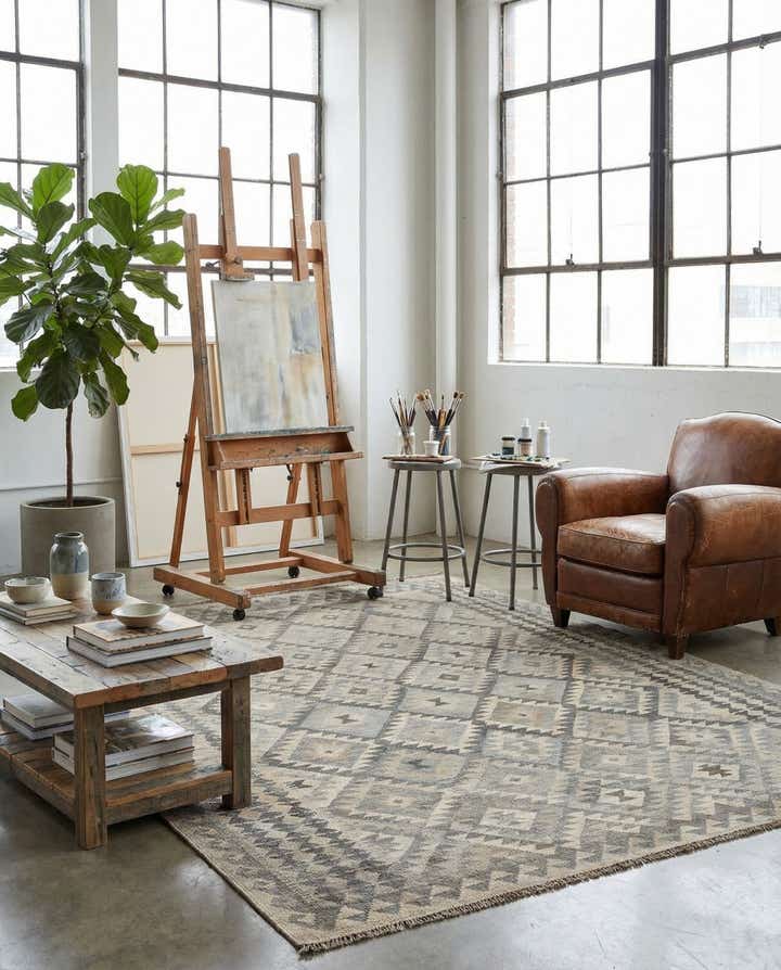 6' 8 x 9' 7 Hand Woven Kilim Maymana Wool Rug