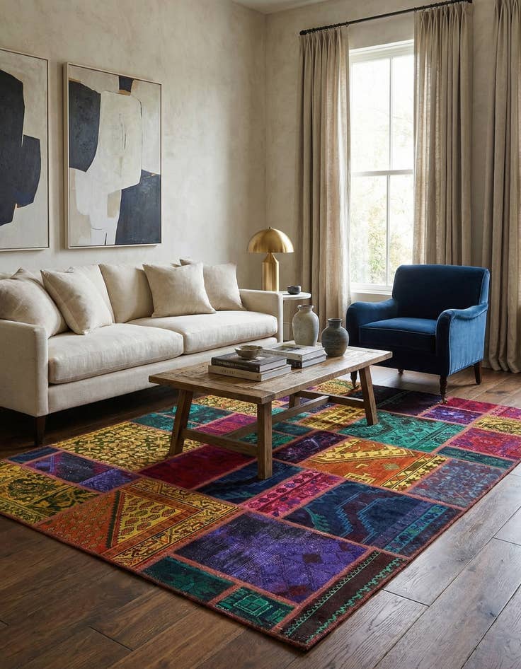 Detail image of 5' 9 x 8'  Hand Knotted Ultra Vintage Persian Wool Rug