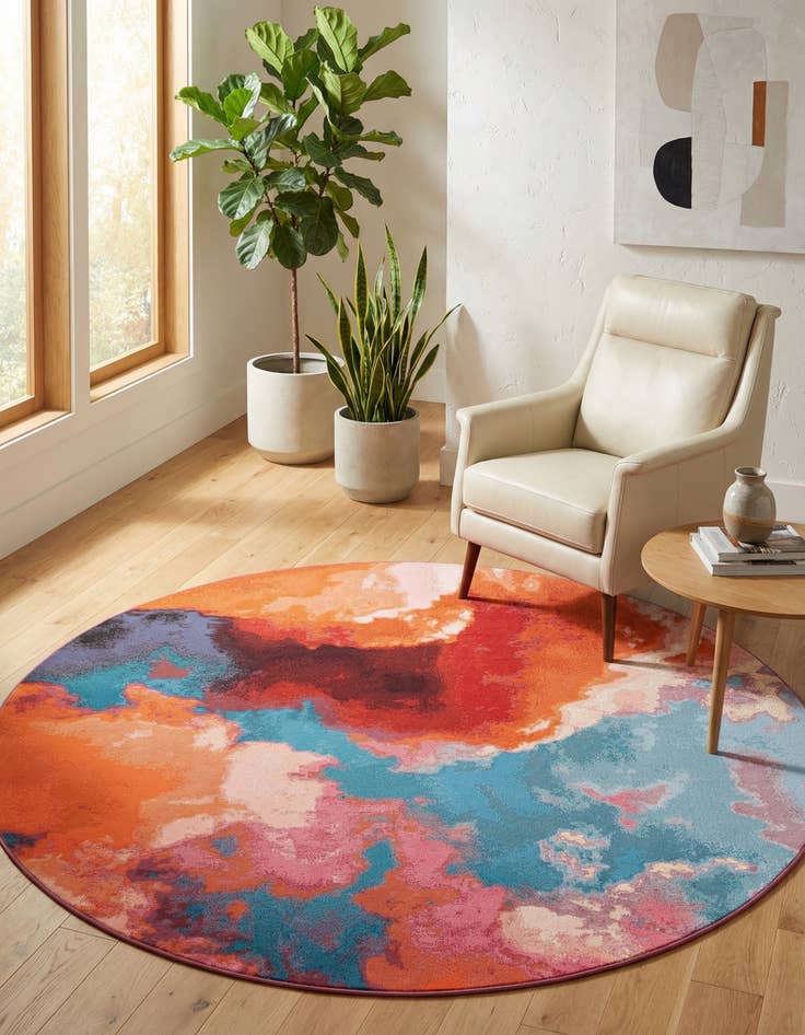 Detail image of  7' 10 x 7' 10  Washable Modern Indoor / Outdoor Round Rug