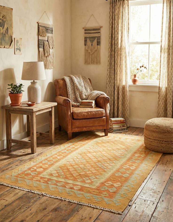 Detail image of 2' 6 x 4' 5  Hand Woven Kilim Waziri Wool Rug