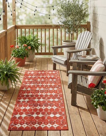 Rust Red Easy-Clean Lattice Indoor / Outdoor Runner Rug