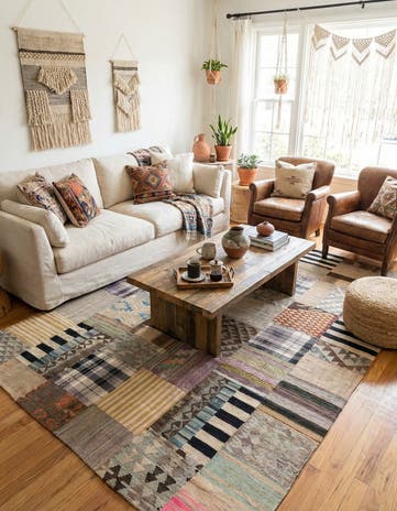 6' 7 x 10' Hand Woven Kilim Patchwork Wool Rug