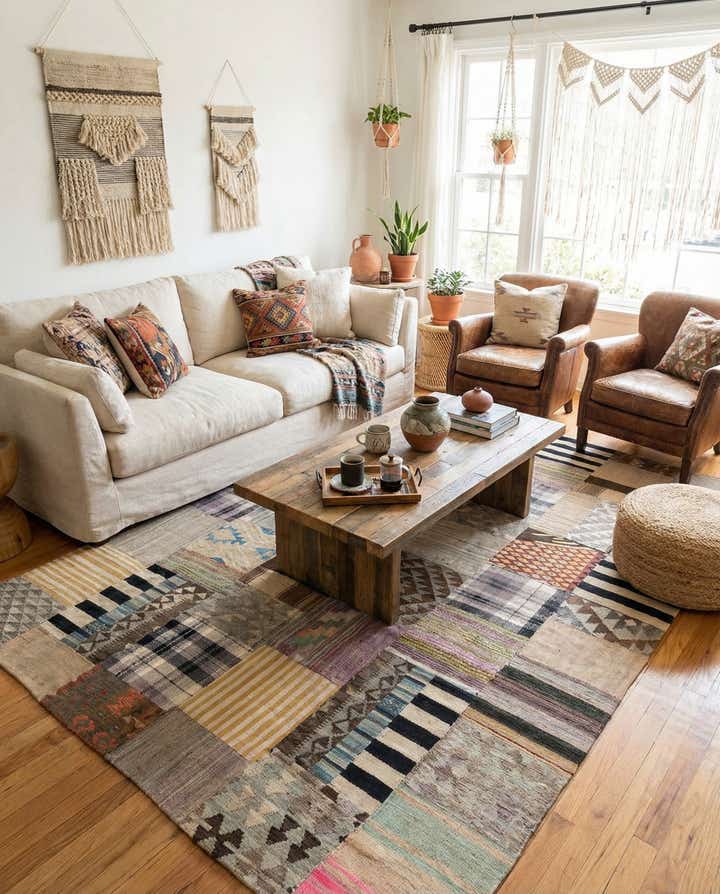 6' 7 x 10' Hand Woven Kilim Patchwork Wool Rug