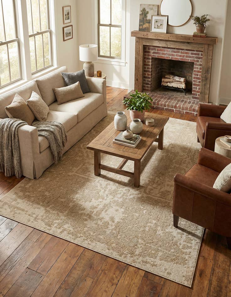 Detail image of 6' 1 x 9'  Washable Traditional Indoor / Outdoor Rug