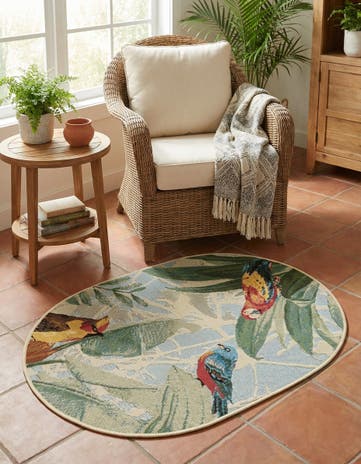 Easy-Clean Botanical Indoor / Outdoor Oval Rug