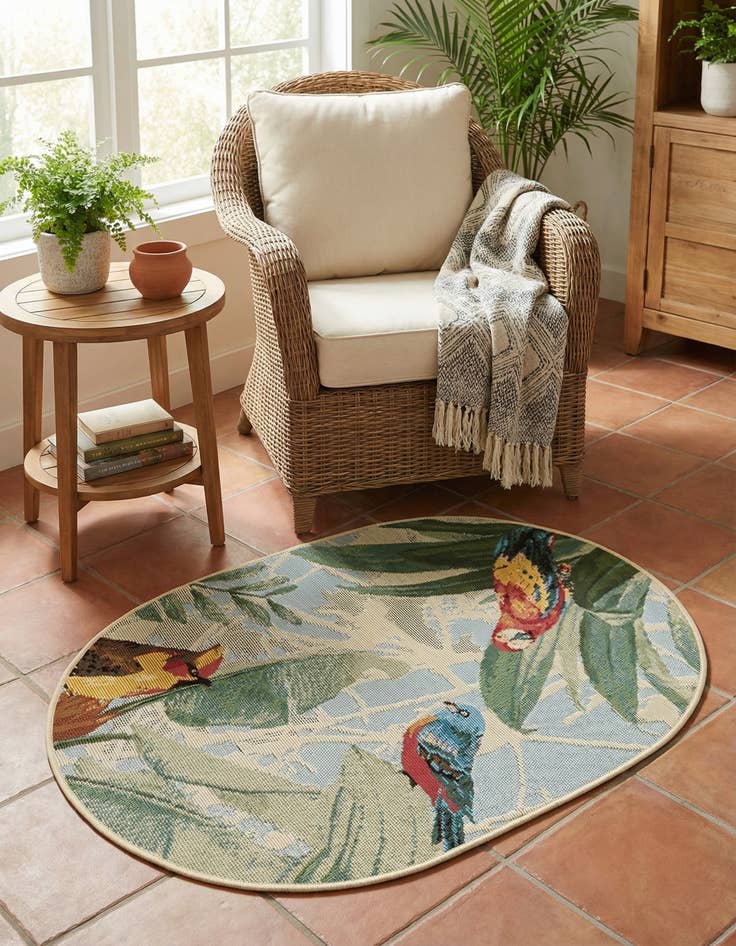 Detail image of  2' 2 x 3'  Washable Botanical Indoor / Outdoor Oval Rug