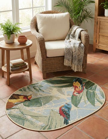 Easy-Clean Botanical Indoor / Outdoor Oval Rug