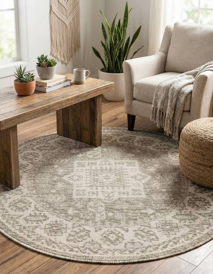 Detail image of 3' x 3'  Washable Aztec Indoor / Outdoor Round Rug