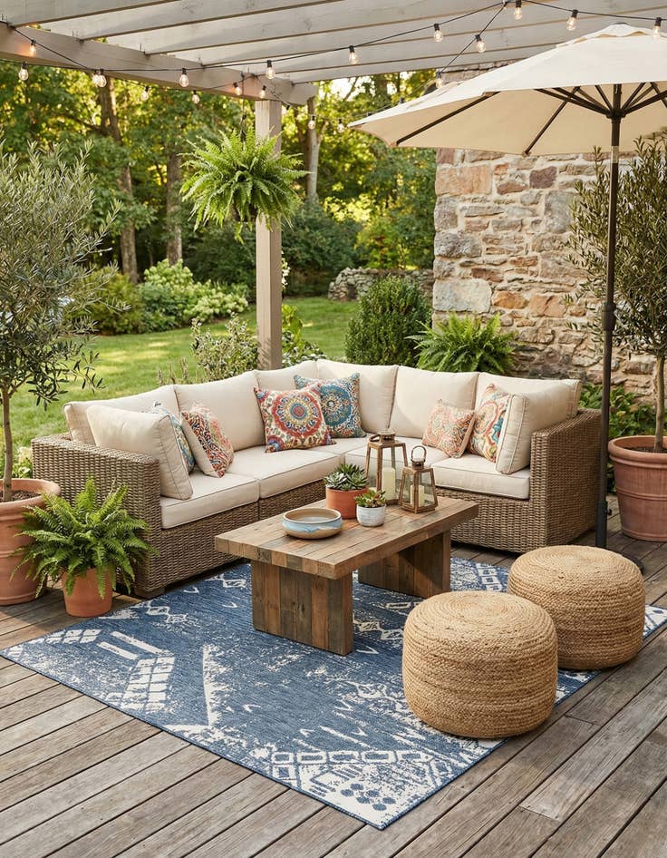 Detail image of 10' x 10'  Washable Bohemian Indoor / Outdoor Square Rug