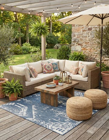 10' x 10' Easy-Clean Bohemian Indoor / Outdoor Square Rug