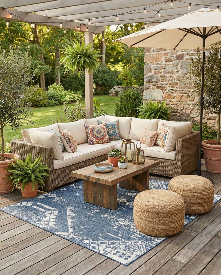 10' x 10' Easy-Clean Bohemian Indoor / Outdoor Square Rug