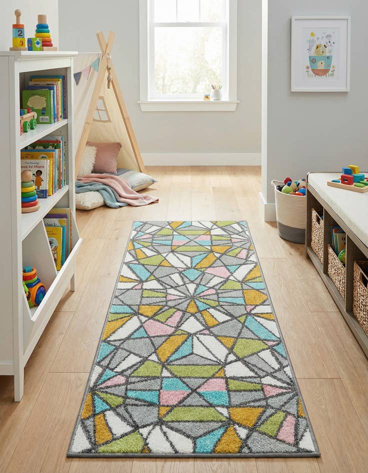 Detail image of 2' 2 x 5' 1 Stained Glass Whimsy Kids Runner Rug