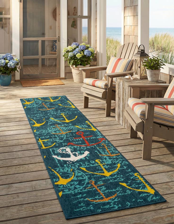 Detail image of 2' x 8'  Washable Coastal Indoor / Outdoor Runner Rug