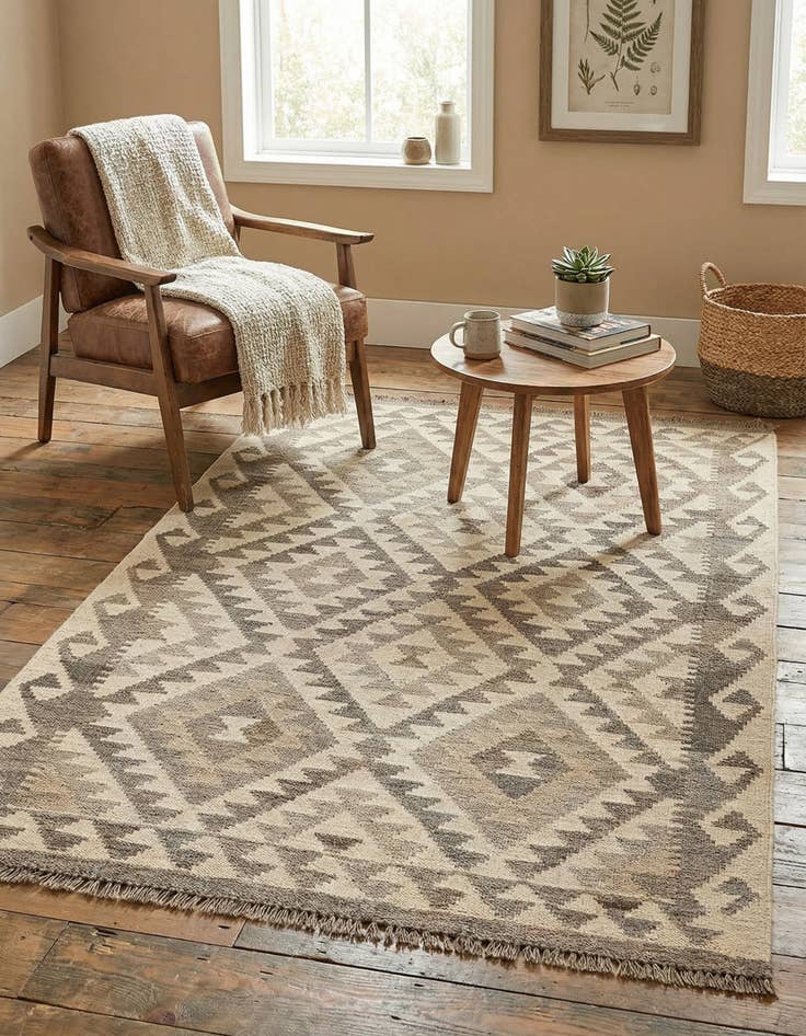 Detail image of  3' 5 x 5' 1  Hand Woven Kilim Maymana Wool Rug