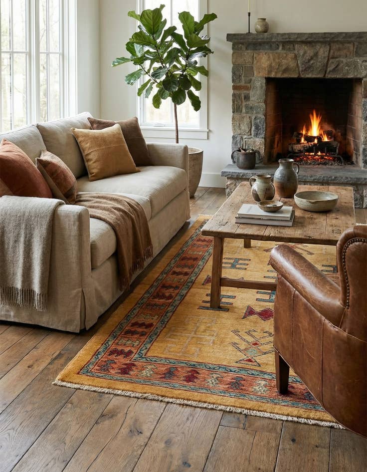 Detail image of  3' 5 x 5' 1  Hand Knotted Ziegler Wool Rug