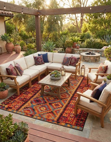 10' x 13' Easy-Clean Tribal Indoor / Outdoor Rug