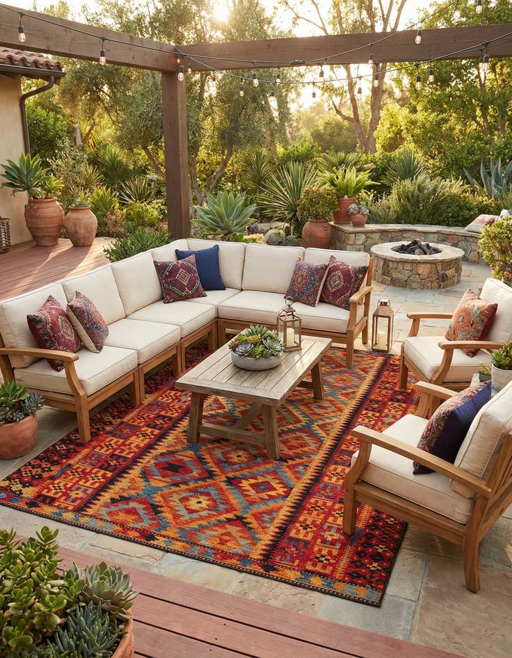 Detail image of 10' x 13'  Washable Tribal Indoor / Outdoor Rug