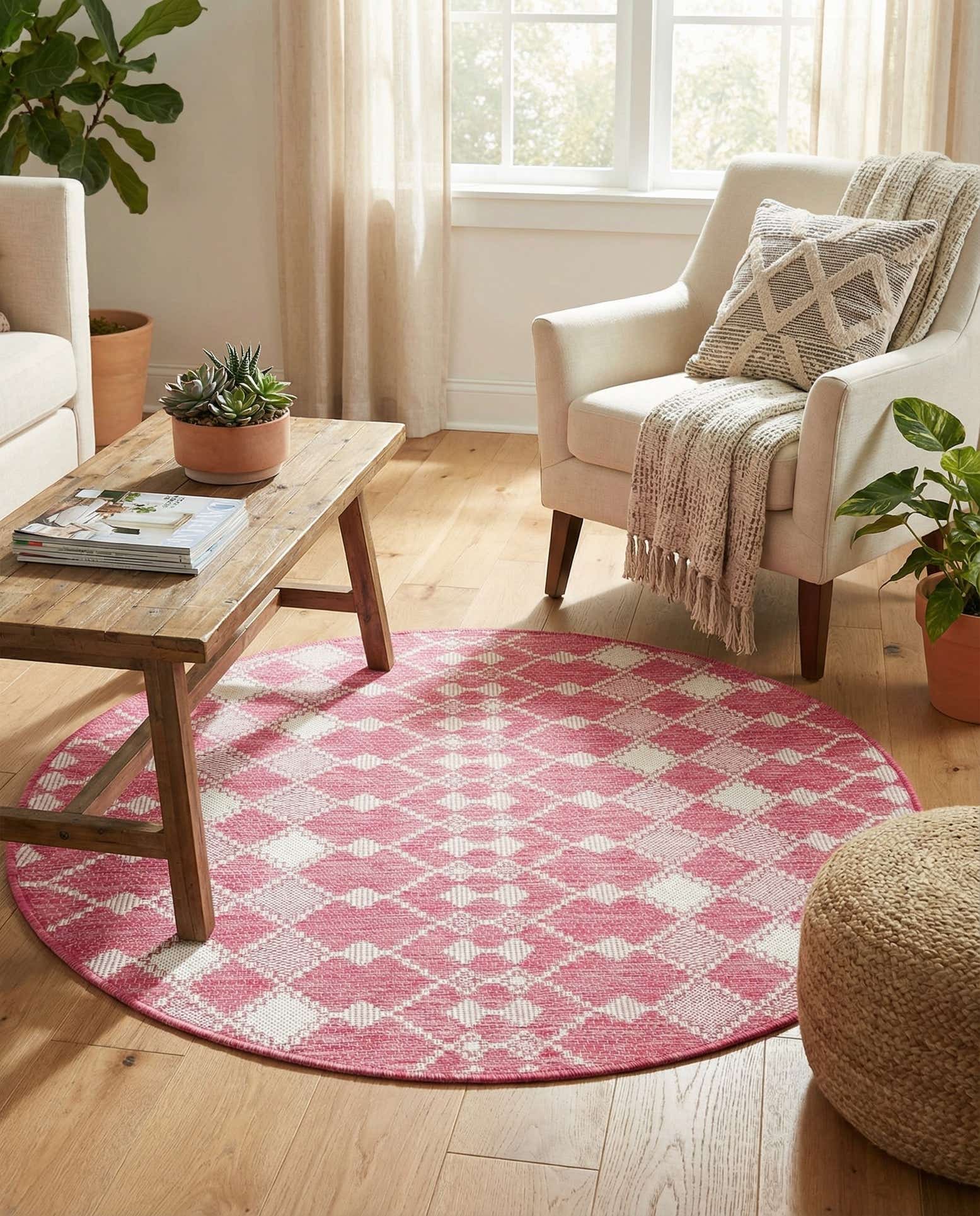 4' x 4' Easy-Clean Trellis Indoor / Outdoor Round Rug
