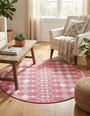 Magenta Easy-Clean Lattice Indoor / Outdoor Round Rug