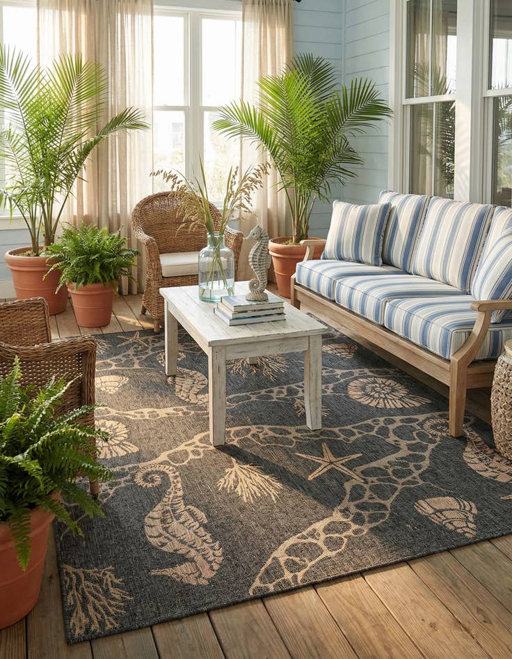 Detail image of  7' 10 x 10'  Washable Coastal Indoor / Outdoor Rug