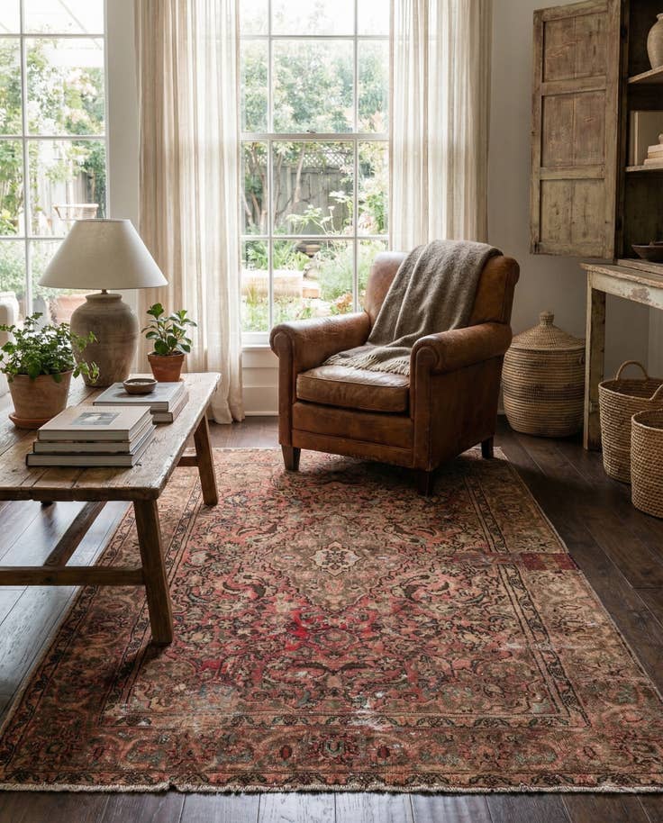 Detail image of 4' 2 x 6' 10 Hand Knotted Ultra Vintage Persian Wool Rug