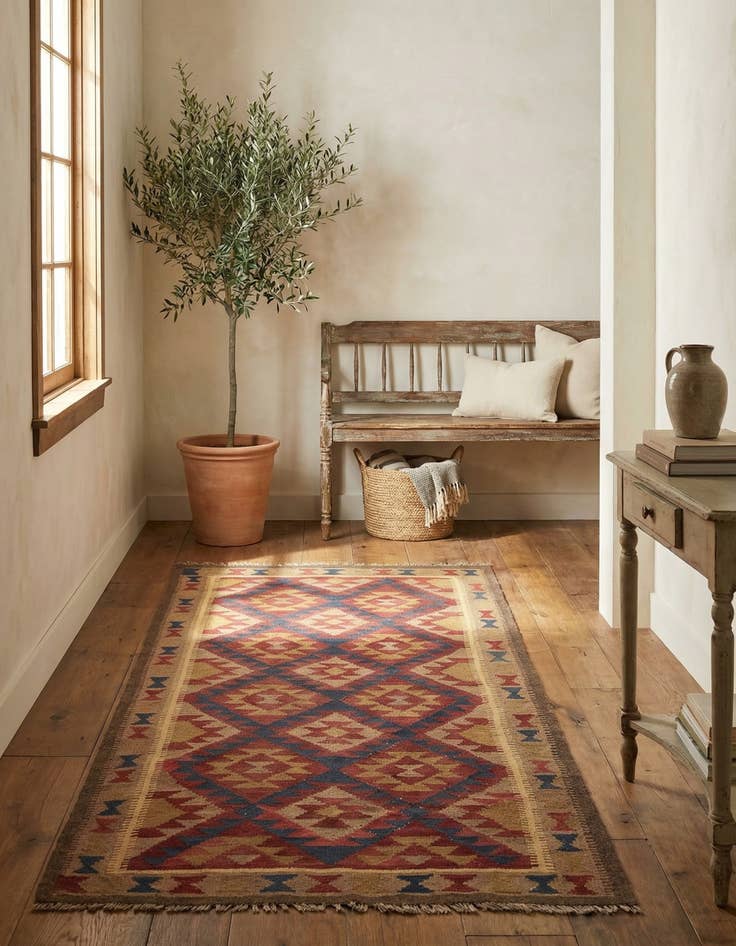 Detail image of 3' 3 x 6' 6  Hand Woven Kilim Maymana Wool Runner Rug