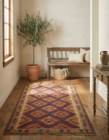 3' 3 x 6' 6 Hand Woven Kilim Maymana Wool Runner Rug