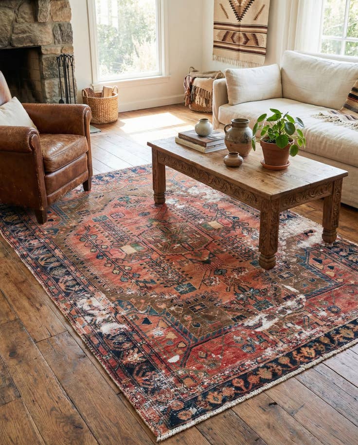 Detail image of 4' 6 x 6' 10 Hand Knotted Ultra Vintage Persian Wool Rug