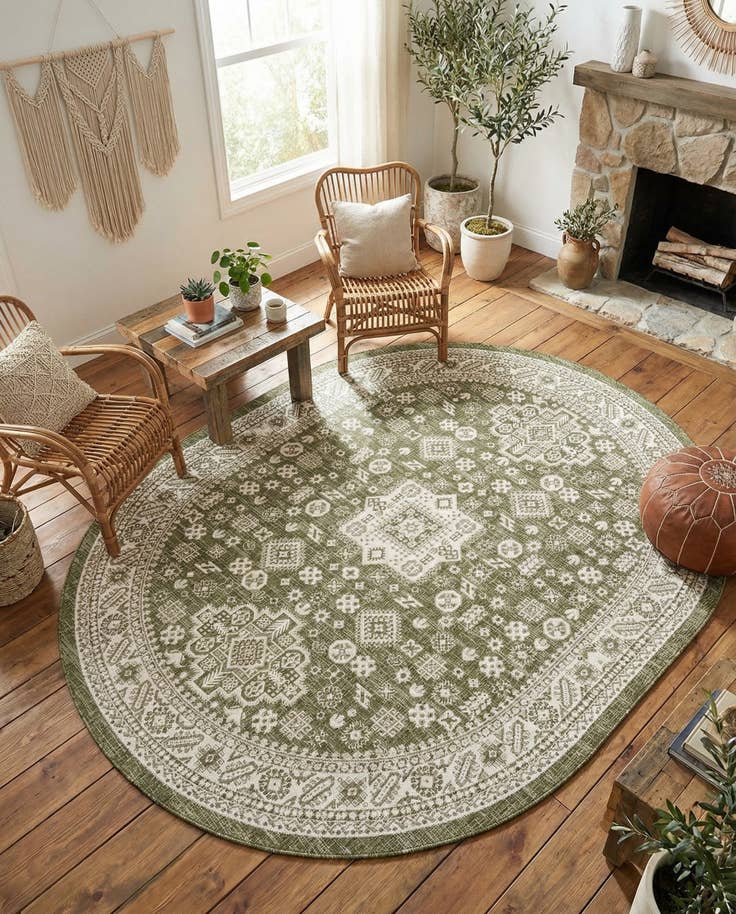 Detail image of 7' 10 x 10' Easy-Clean Aztec Indoor / Outdoor Oval Rug