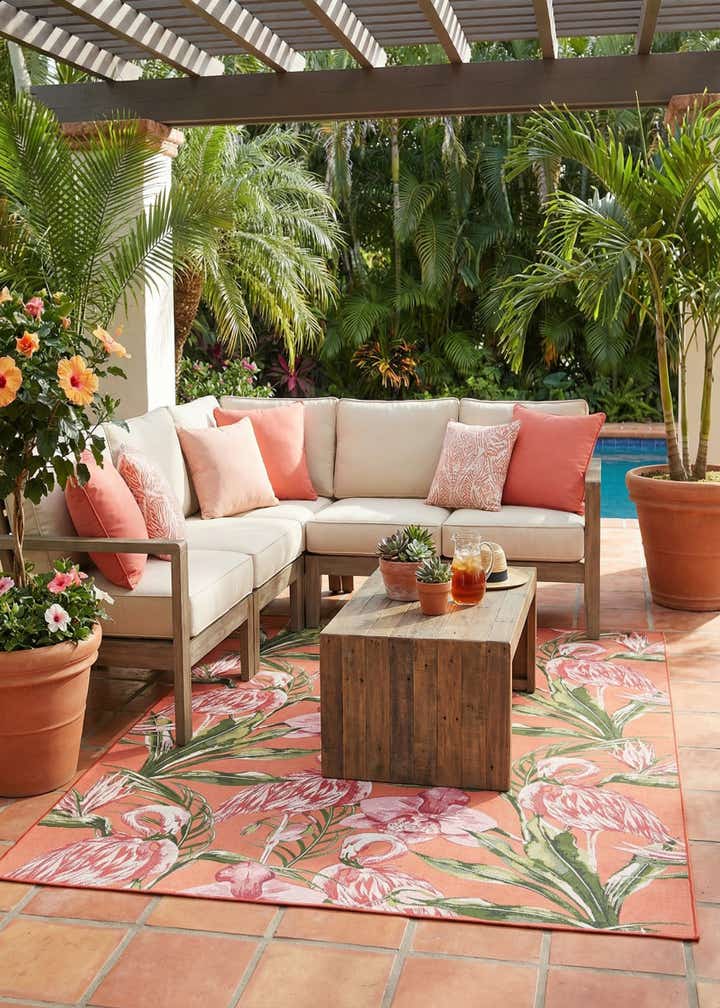 7' 10 x 10' Easy-Clean Botanical Indoor / Outdoor Rug