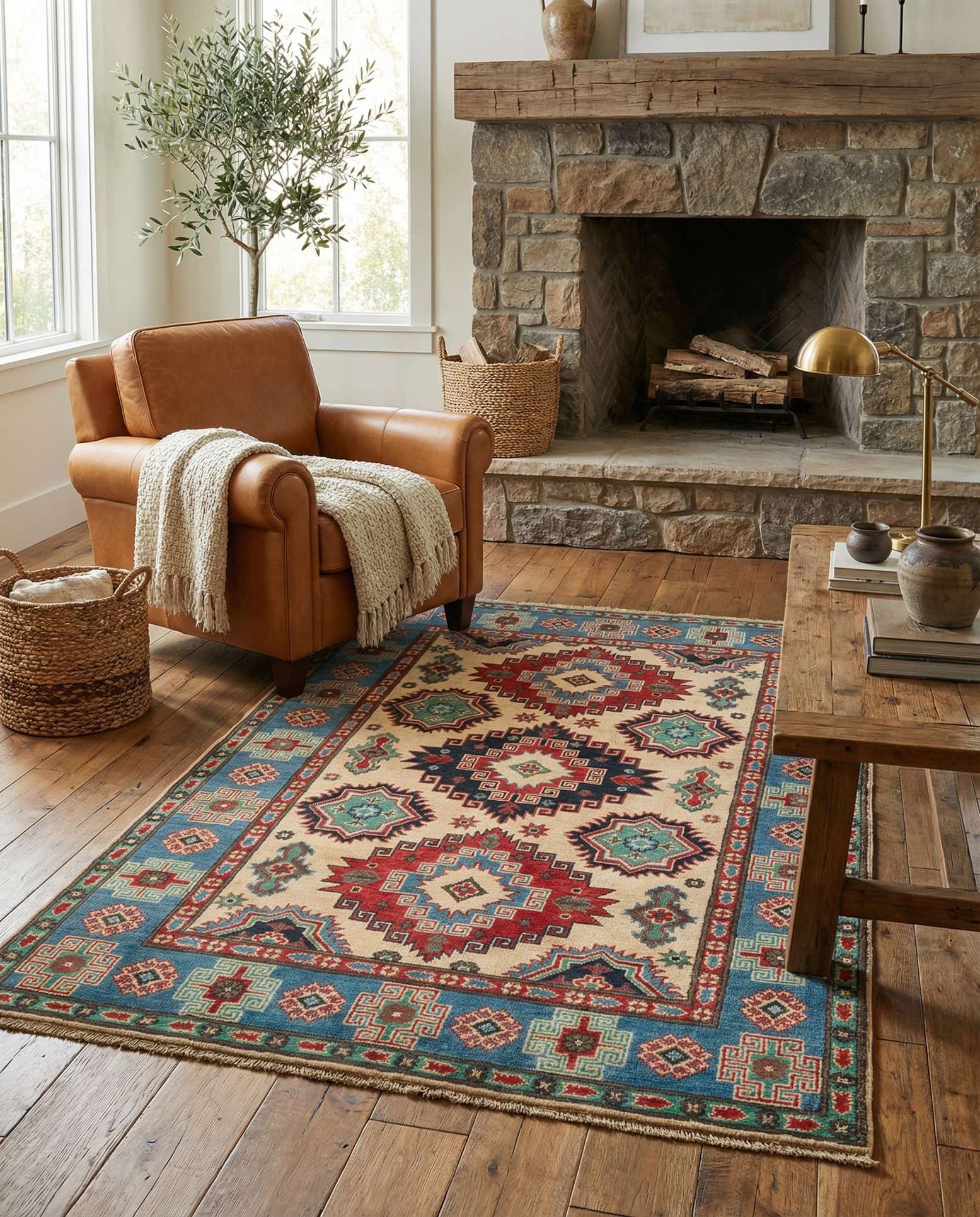 4' x 6' 4 Hand Knotted Kazak Rug