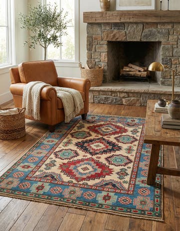4' x 6' 4 Hand Knotted Kazak Rug