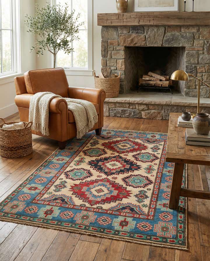 4' x 6' 4 Hand Knotted Kazak Rug