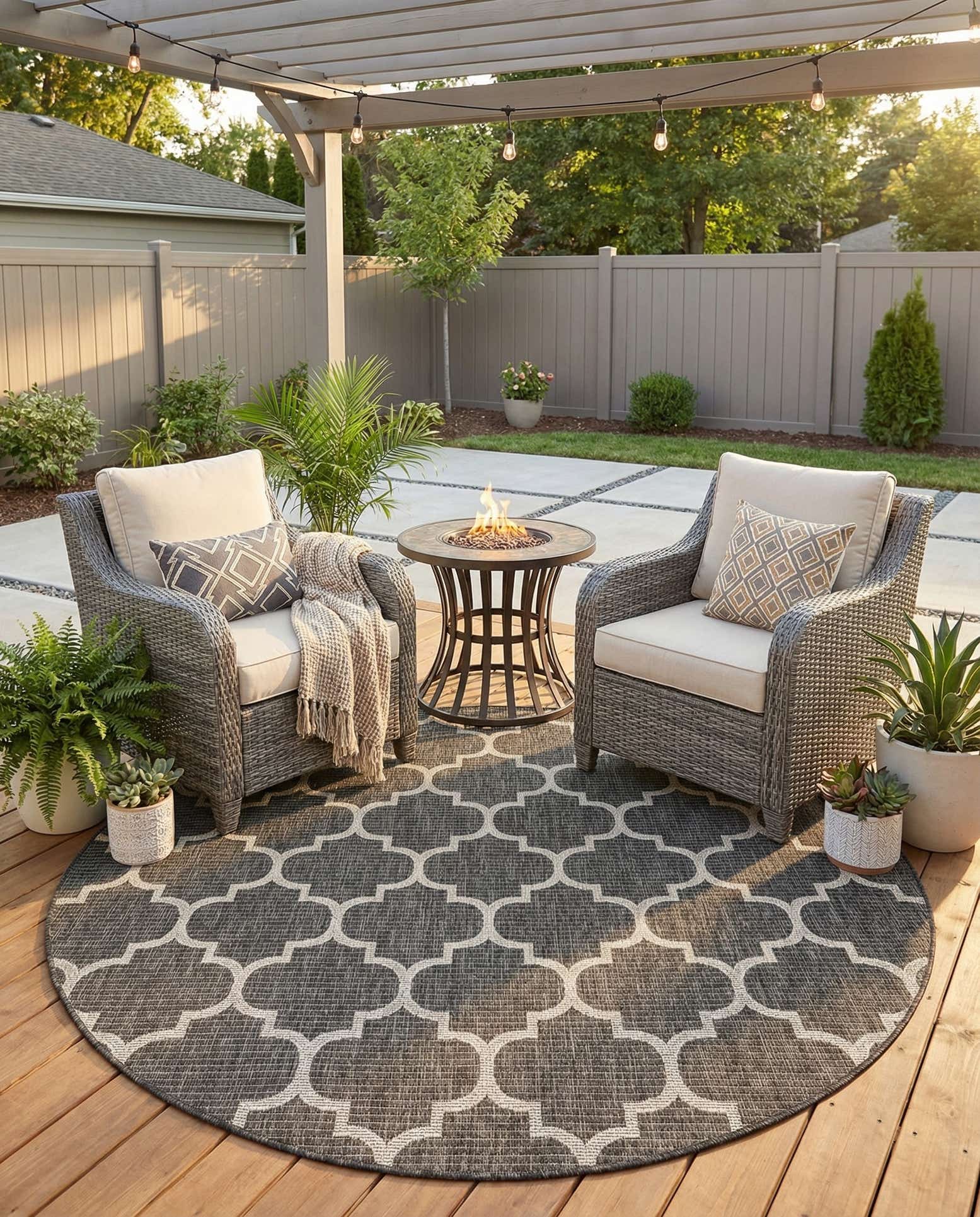6' x 6' Easy-Clean Trellis Indoor / Outdoor Round Rug