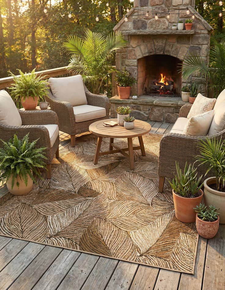 Detail image of 7' x 10'  Washable Botanical Indoor / Outdoor Rug